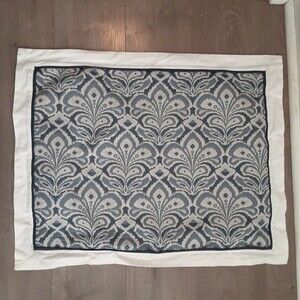 Heavy upholstery weight blue Ikat standard pillow sham white trim